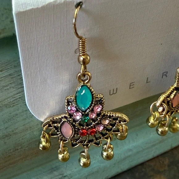 EUC Gold and Multicolor Chandelier Earrings - Picture 2 of 7